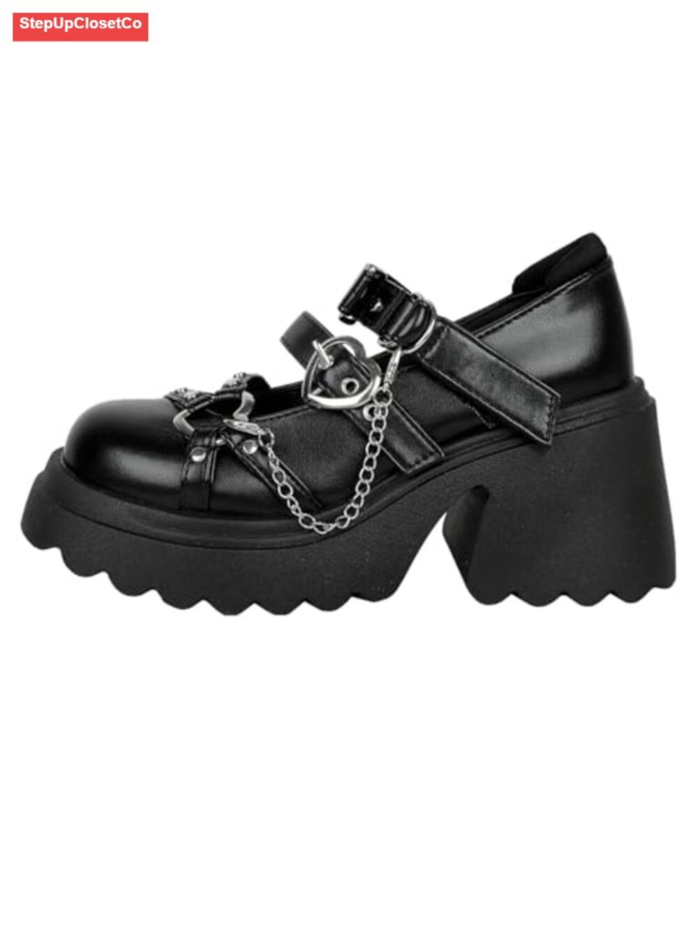 Womens Goth Platform Mary Jane Heels Chunky Pumps Faux Leather